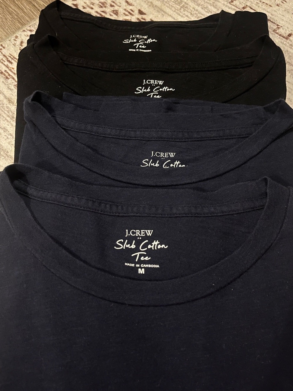 J.Crew Womens 2 Black & 2 Navy Slub Cotton Tees - Crewneck